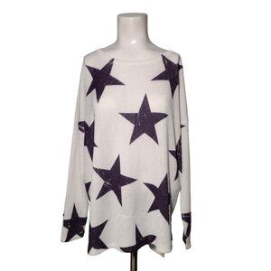 Altar'd State Burnout Star Sweater Size S White Purple Boxy Hi Lo Hem USA READ